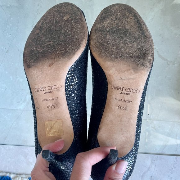 Jimmy Choo Black Sparkly Peep Toe Kitten Heel | Size 40.5 - Picture 5 of 7